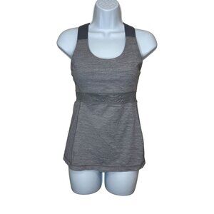 Lululemon Gray Criss Cross Tank Top With Built-In Bra‎ & Mesh Detail Size 6